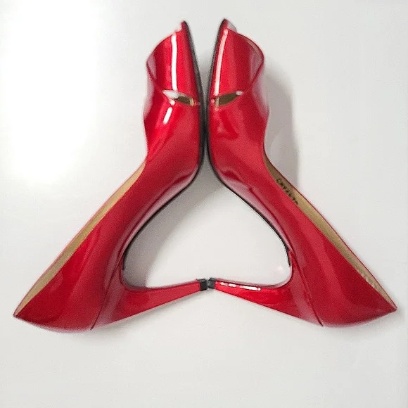 Stuart Weitzman Max Patent Leather Peep Toe Heels in Red Quasar Sz 8½N - Picture 9 of 13